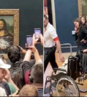 Cake attack on rare Mona Lisa painting
